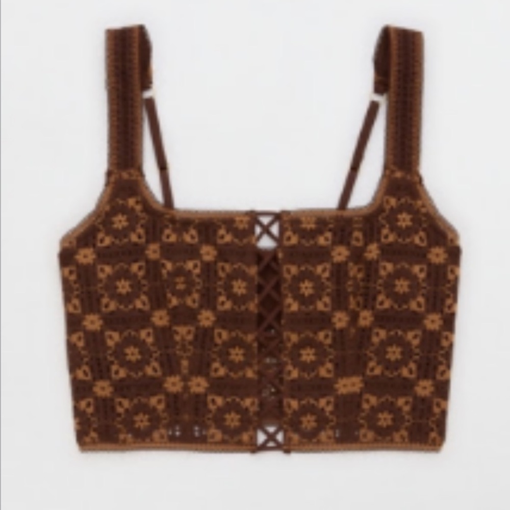 Aerie Brown and Tan Crochet Crop Top Bralette
